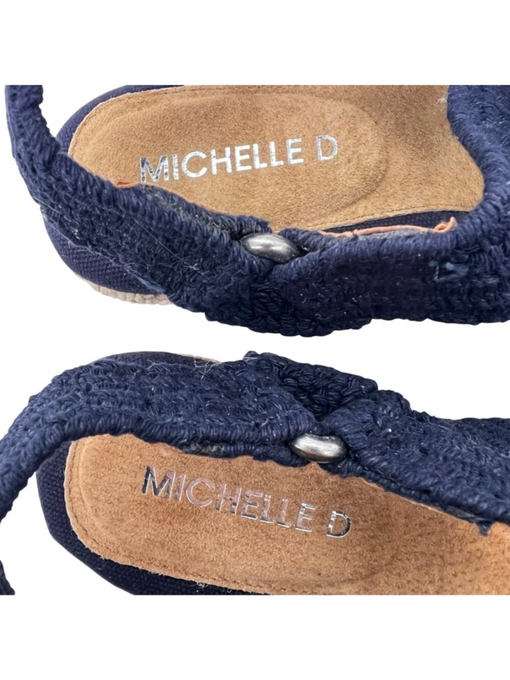 Michelle D Navy Wedge Sandals 8.5M Braided Fabric Straps & Jute Espadrille Heel - Picture 12 of 13
